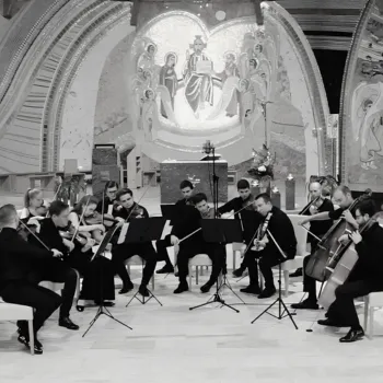 Camerata Pelsonore performing live at Gazdagrét Holy Angels Parish, Budapest (black and white)
